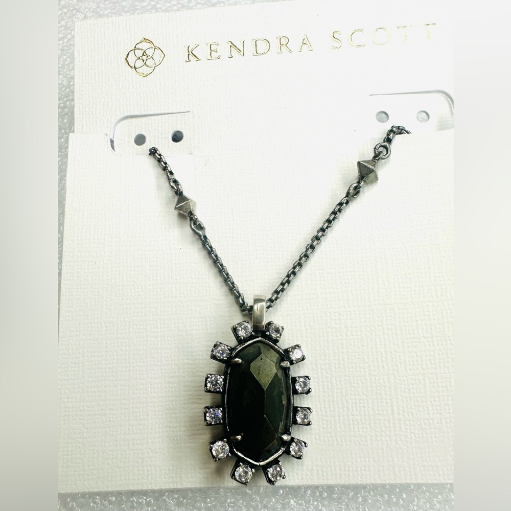 Kendra Scott Women's Necklace Long Pyrite Brown Brett Pendant New In Package